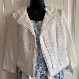 WHBM White Textured Fringe-Trim Jacket